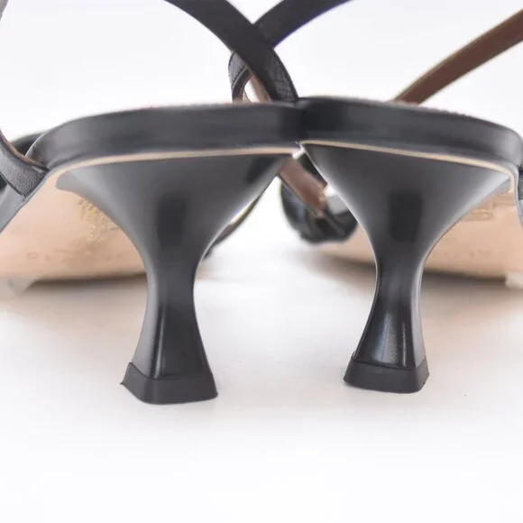 ALOHAS Asymmetrical Black Leather Heeled Open Toe Square Toe Sandal Shoes 40 US9 - Picture 11 of 16